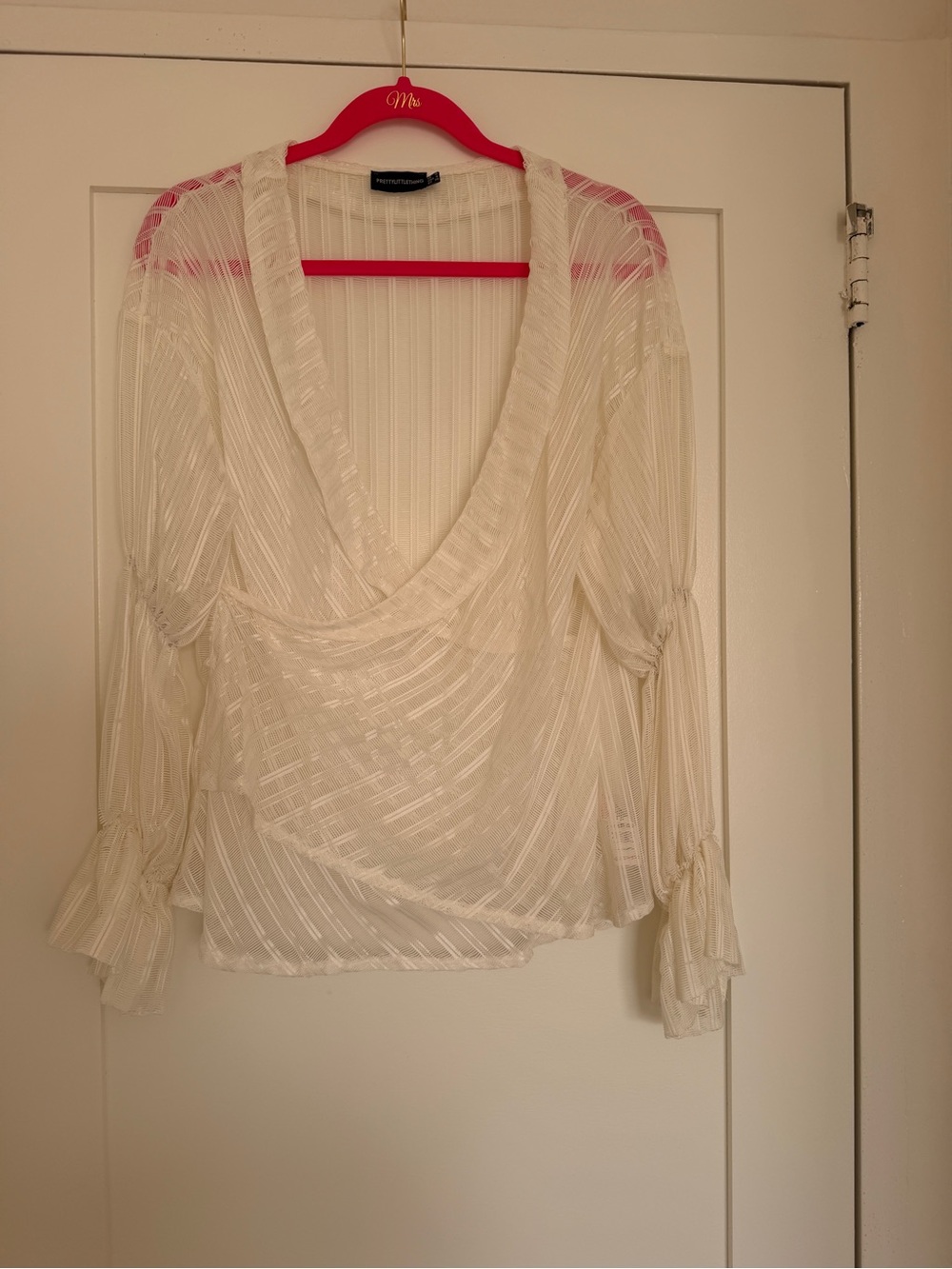 PrettyLittleThing Ivory Sheer Wrap Blouse